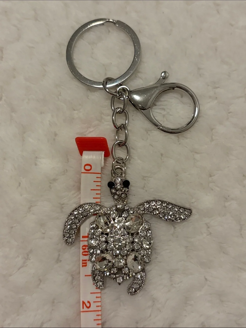 Crystal Turtle Keychain Charm - Silver